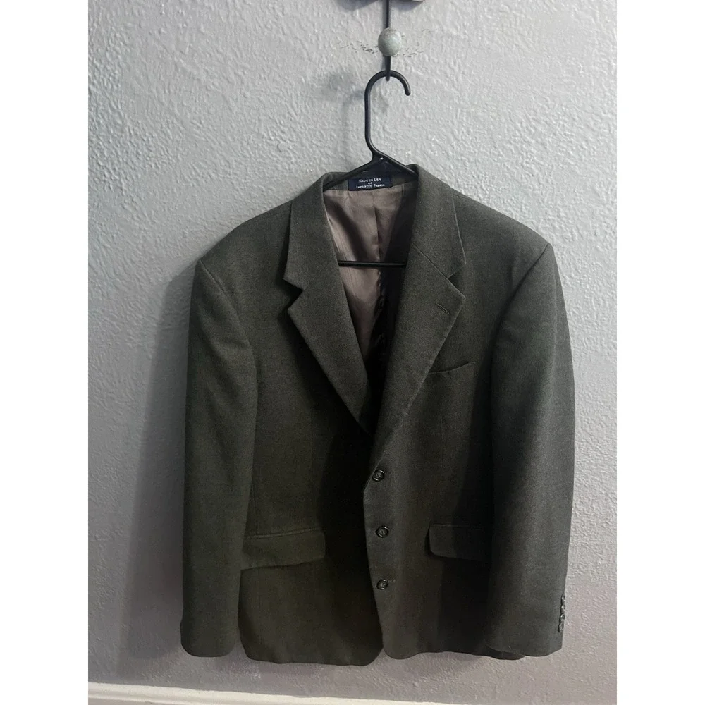 Lands End Sport Coat Mens 44L Green 3‎ Button 100% Lambs Wool